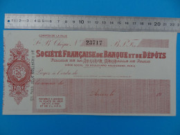 RARE Chèque Neuf Société Française De Banque Et De Dépôts Anvers (Belgique) Timbre Fiscal Belge - Cheques & Traveler's Cheques