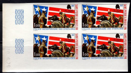 ST. PIERRE & MIQUELON(1976) Washington. Lafayette. American Flag. Imperforate Corner Block Of 4. Yvert 449, Scott 447 - Geschnittene, Druckproben Und Abarten