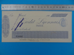 Chèque Neuf Crédit Lyonnais Payable à Paris (agence A Pl. Théâtre-Français) Timbre Fiscal De 10 Centimes - Cheques & Traveler's Cheques