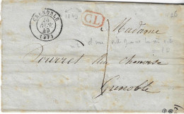 1849. LAC De Nov. 49 - Càd Grenoble (ISERE) - CL Octo. (rouge) - Corresp. Locale - A Dest. Même Ville - Taxe - Signée - 1849-1876: Période Classique