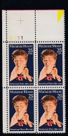 Sc#2449 Literary Arts Series, Marianne Moore Poet, 25-cent 1990 Issue, Plate # Block Of 4 MNH US Postage Stamps - Plaatnummers