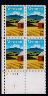 Sc#2533, Vermont Statehood 200th Anniversary, 29-cent 1991 Issue, Plate # Block Of 4 MNH US Postage Stamps - Plate Blocks & Sheetlets