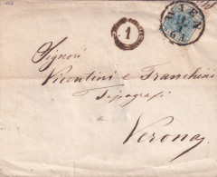 AUSTRIA1853 - ANK 5 Hp III Breitrandig Auf Brief Von Wien Nach Verona - Storia Postale