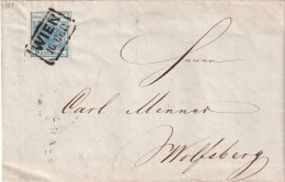 AUSTRIA 1851 - ANK 5 Hp IIa Dunkelblau, Breitrandig, T.A.M Links Auf Brief Von Wien Nach Wolfsberg; RS: Siegel Rot - Storia Postale