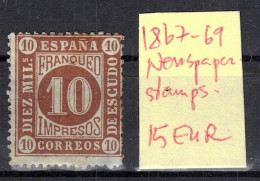 CHCT58 - Newspaper Stamp, 1867 - 1869, MH, Spain - Nuevos