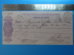 Chèque COMPTOIR NATIONAL D'ESCOMPTE DE PARIS Agence De CAEN (Calvados) Imp. Charles Skipper & East Timbre Fiscal De 10c - Cheques & Traveler's Cheques