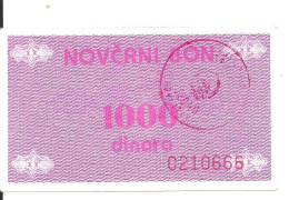 BOSNIE-HERZEGOVINE 1000 DINARA ND1992 VF+ P 50 - Bosnië En Herzegovina