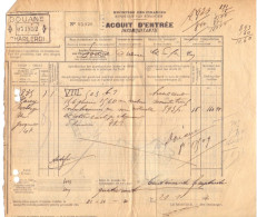 Belgique Timbres Fiscaux Acquit D'entrée Inkomquitantie Chemin De Fer Marchandises Douane Charleroi 1930 - Documenti