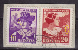 Pro Juventute Frankatur J70 + J71, 10 + 20 Rp.violett + Rot  (Abarten)       1934 - Oblitérés