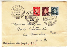 Norvège - Lettre De 1954 - Oblit Oslo - Exp Vers Los Angeles - 1 Er Vol Kobenhavn Gronland Los Angeles - - Lettres & Documents