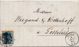 34596# BELGIQUE LEOPOLD MEDAILLON N°15 LETTRE Obl 73 LIEGE 1864 Pour GOSSELIES - 1849-1865 Médaillons (Autres)