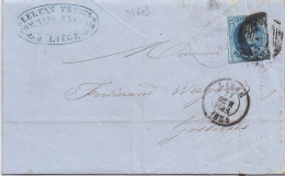 34603# BELGIQUE LEOPOLD MEDAILLON N°7 LETTRE Obl 73 LIEGE 1859 Pour GOSSELIES - 1849-1865 Medallones (Otros)