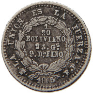 BOLIVIA 1/20 BOLIVIANO 1865/4 VERY RARE #t060 0313 - Bolivie