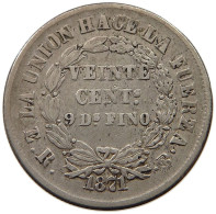 BOLIVIA 20 CENTAVOS 1871 RARE #t060 0233 - Bolivia