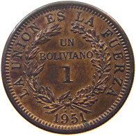 BOLIVIA BOLIVIANO 1951 KN  #s052 0233 - Bolivië