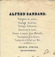 1845 ENTETE ALFRED SARAND ROULAGE TRANSPORT à Carcassonne Aude  Pour Espy Maitre De Forges à Foy Ariège - 1800 – 1899