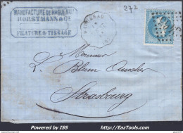 FRANCE N°29B SUR LETTRE CACHET CONVOYEUR DE STATION HAGUENAU LIGNE 348 WIS-ST - 1863-1870 Napoleon III Gelauwerd