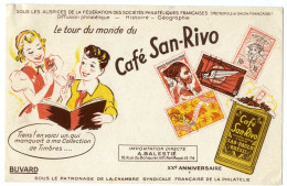 BUVARD   LE TOUR DU MONDE DU CAFE SAN RIVO  BRESIL  -  TIMBRES PHILATELIE - Koffie En Thee