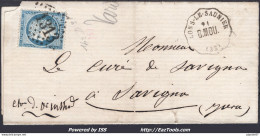 FRANCE N°60A SUR LETTRE AVEC CONVOYEUR DE STATION LONS LE SAUNIER LIGNE 82A B.MOU. - 1871-1875 Ceres