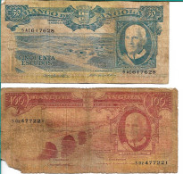 Angola , 1962 , 50$00 , 100$00 ,  Américo Tomaz , Elephant , Gnu , Used Banknote - Angola