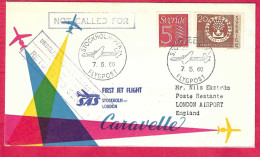 SVERIGE - FIRST CARAVELLE FLIGHT SAS  FROM STOCKHOLM TO LONDON *7.5.60* ON OFFICIAL COVER - Lettres & Documents