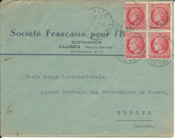 FRANCE LETTRE A ENTETE 4F CLUSES ( HAUTE SAVOIE ) POUR GENEVE ( SUISSE ) DE 1945 LETTRE COVER - 1945-47 Ceres De Mazelin