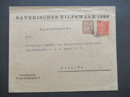 DR Dienstmarken Nr.30 Und 33 MiF Bayerisches Hilfswerk 1922 Geschäftsstelle Prinz Ludwigstr. 3 / Kempten - Officials
