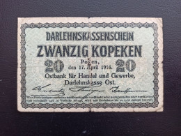 Billet Allemagne 20 Kopeken 17/04/1916 - Andere & Zonder Classificatie