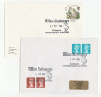 20 May & 8 June 1986 WILLIAM SHAKESPEARE EVENT Covers SWAN Bird Stratford Upon Avon GB Stamps - Zwanen