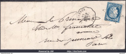 FRANCE N°60A SUR LETTRE AVEC CONVOYEUR DE STATION VINCENNES LIGNE 112 BOIS.P. - 1871-1875 Ceres