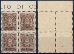 LUOGOTENENZA 1945 QUARTINA C. 40 RECAPITO AUTORIZZATO - NUOVI MNH ** SASSONE RA6 - Authorized Private Service