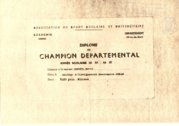 Diplôme De Champion Départemental Année Scolaire 1966-67 Association Du Sport Scolaire Et Universitaire - Diplômes & Bulletins Scolaires