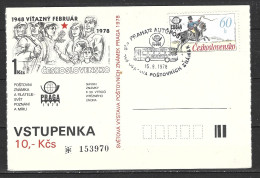 TCHECOSLOVAQUIE. Carte D'entrée Pour Praga'78. Flamme "Autobus". - Bus