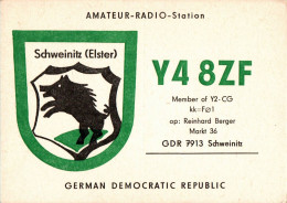 G6489 - Schweinitz Reinhard Berger - QSL Amateurfunkerkarte Radio Funkerkarte - Verlag DDR Wappenkarte - Radio