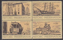 USA 1971 Historic Preservation - Cable Car - Block Of 4 MNH** Scott No. 1440-1443a - Unused Stamps