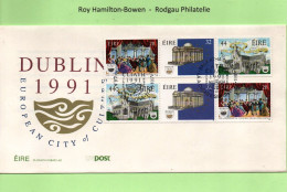 1991 Dublin City Of Culture In Se-tenant Strips Of 3 Ex Booklet On Official FDC.  Rare! - Storia Postale