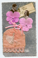 Fantaisie.Bonnet St Catherine Soie Et Fleurs Roses,couple D'amoureux.carte à Fond Argentées - Sainte-Catherine