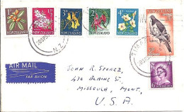 Nlle ZELANDE N° 403/385/384/387/386/388/355 S/L. DE TIMARU/20.9.60 POUR LES USA - Storia Postale