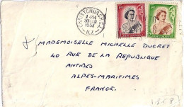 Nlle ZELANDE N° 335/336 S/DEVANT DE CHRISTCHURCH/20.3.57 POUR LA FRANCE - Cartas & Documentos