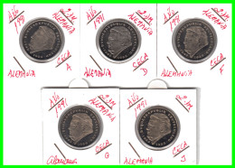 ALEMANIA  SERIE 5 MONEDAS DE 2.00 DM AÑO 1991 CECAS - A - D - F - G - J . DE FRANZ JOSEPH STRAUSS - SIN CIRCULAR PROOF - 2 Mark