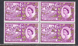 Great Britain 1963 Paris Postal Conf, Mint No Hinge, Block, Sc# 392, SG - Unused Stamps