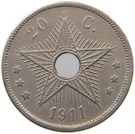 CONGO BELGIAN 20 CENTIMES 1911  #a062 0121 - 1910-1934: Albert I
