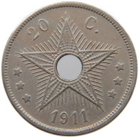 CONGO BELGIAN 20 CENTIMES 1911  #a062 0121 - 1910-1934: Alberto I