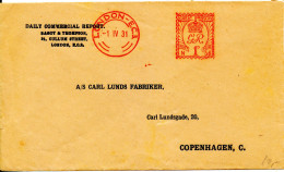 Great Britain Cover With Red Meter Cancel London 2-4-1931 Sent To Denmark - Brieven En Documenten