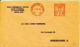 Great Britain Cover With Red Meter Cancel London 2-4-1931 Sent To Denmark - Cartas & Documentos