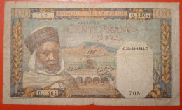 Banknote 100 Francs Algeria 1942 - Algerien