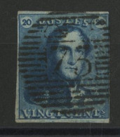 BELGIQUE N° 2 20 Ct Bleu Foncé Cote 80 € Avec Impression Visible Au Verso, Oblitéré "73". - 1849 Mostrine