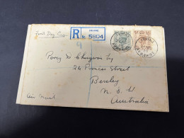 7-11-2023 (1 V 34) UK (registered) Letter Posted To Australia (1938) (condition As Seen On Scan) - Briefe U. Dokumente