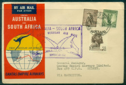 Australia 1952 Qantas Flight Cover, Australia & South Africa FDC - Primeros Vuelos