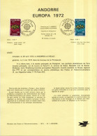 Andorre Français - Andorra Document 1972 Y&T N°DP217 à 218 - Michel N°PD238 à 239 (o) - EUROPA - Format A4 - Type 1(PTT) - Storia Postale